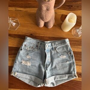 Levi's  501 Blue Jean Shorts Distressed High-Waisted